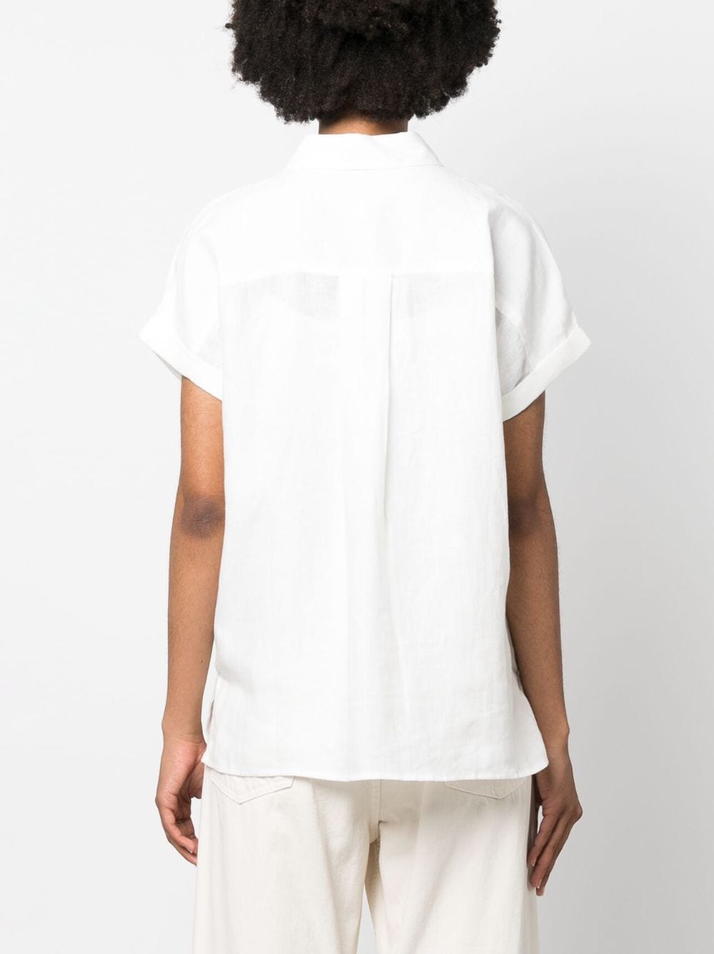 Shop Tommy Hilfiger Embroidered-logo Short-sleeve Linen Shirt In White