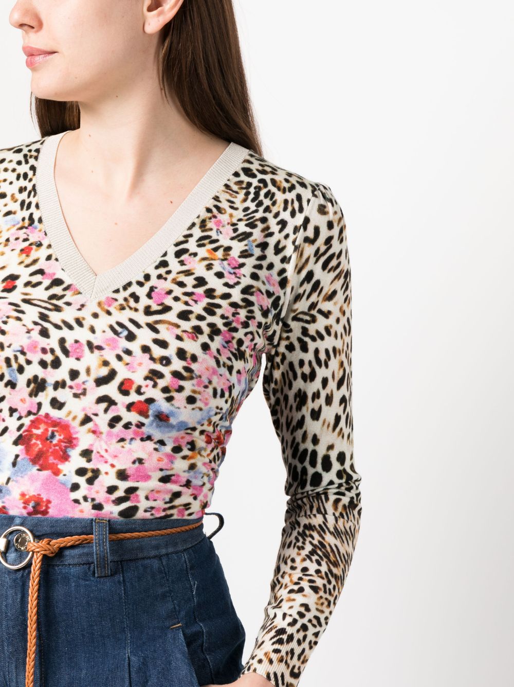 Shop Liu •jo Mix-print Knitted Top In Pink