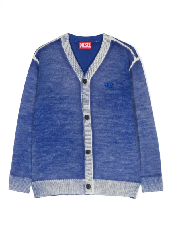 Diesel Kids contrasting-panel wool-knit Cardigan - Farfetch