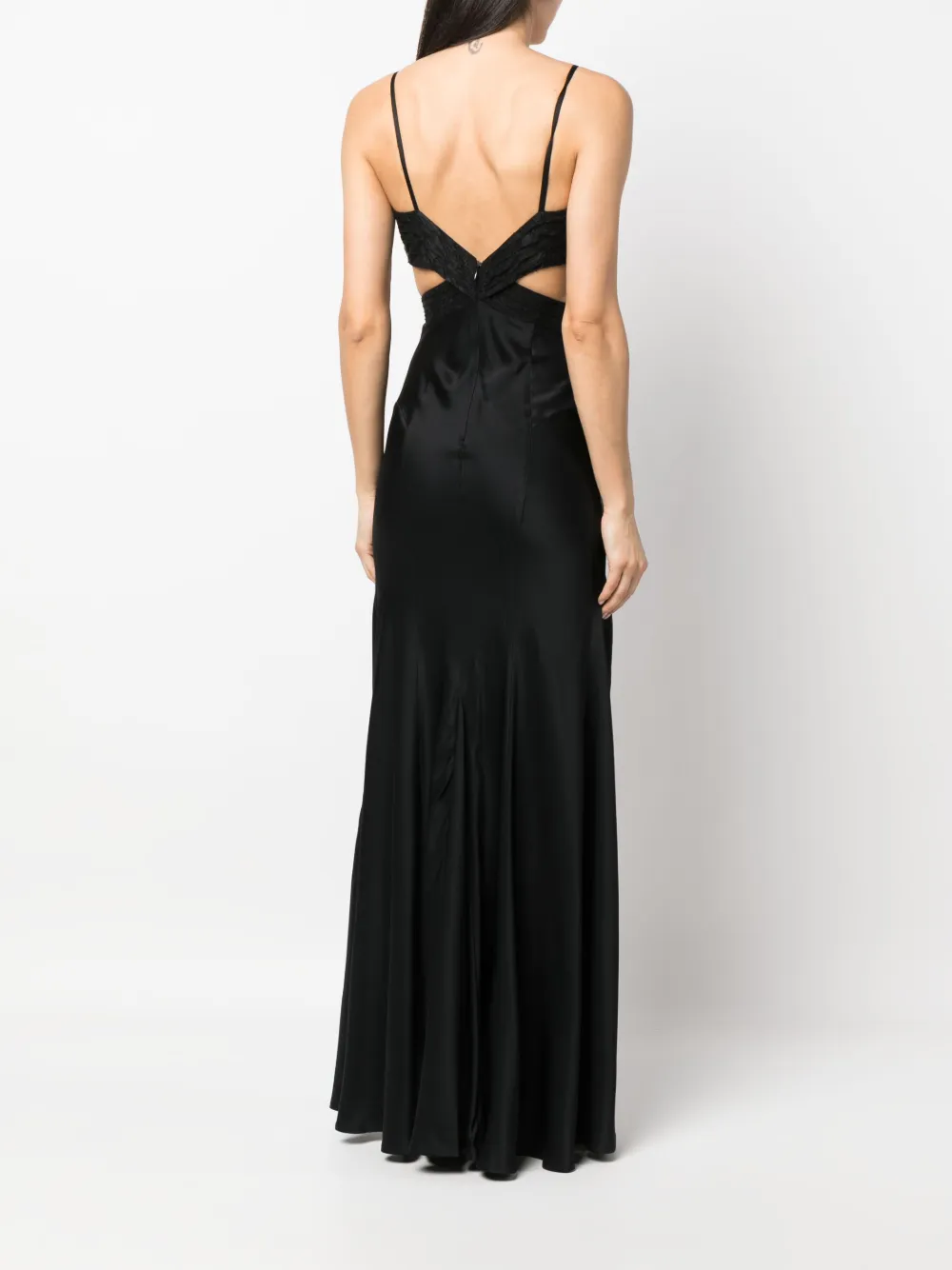 Shop Amen Chantilly-lace Cut-out Gown In Black