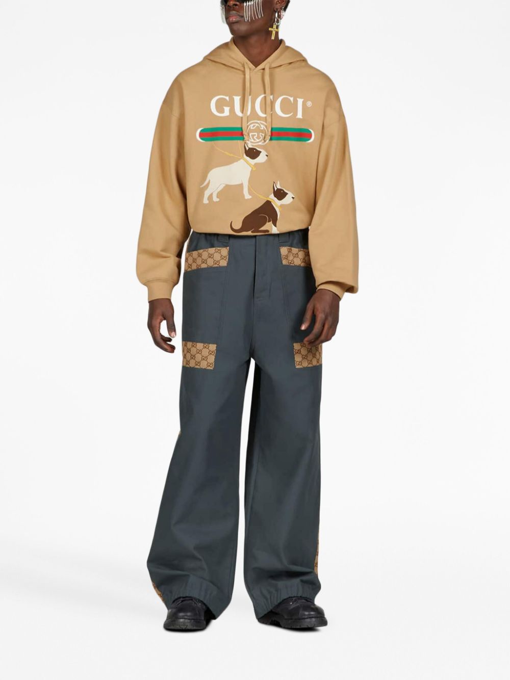 Shop Gucci Gg-logo Print Cotton Sweatshirt In Nude