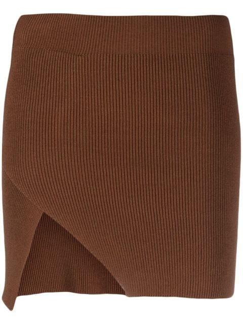 Laneus ribbed-knit asymmetric miniskirt