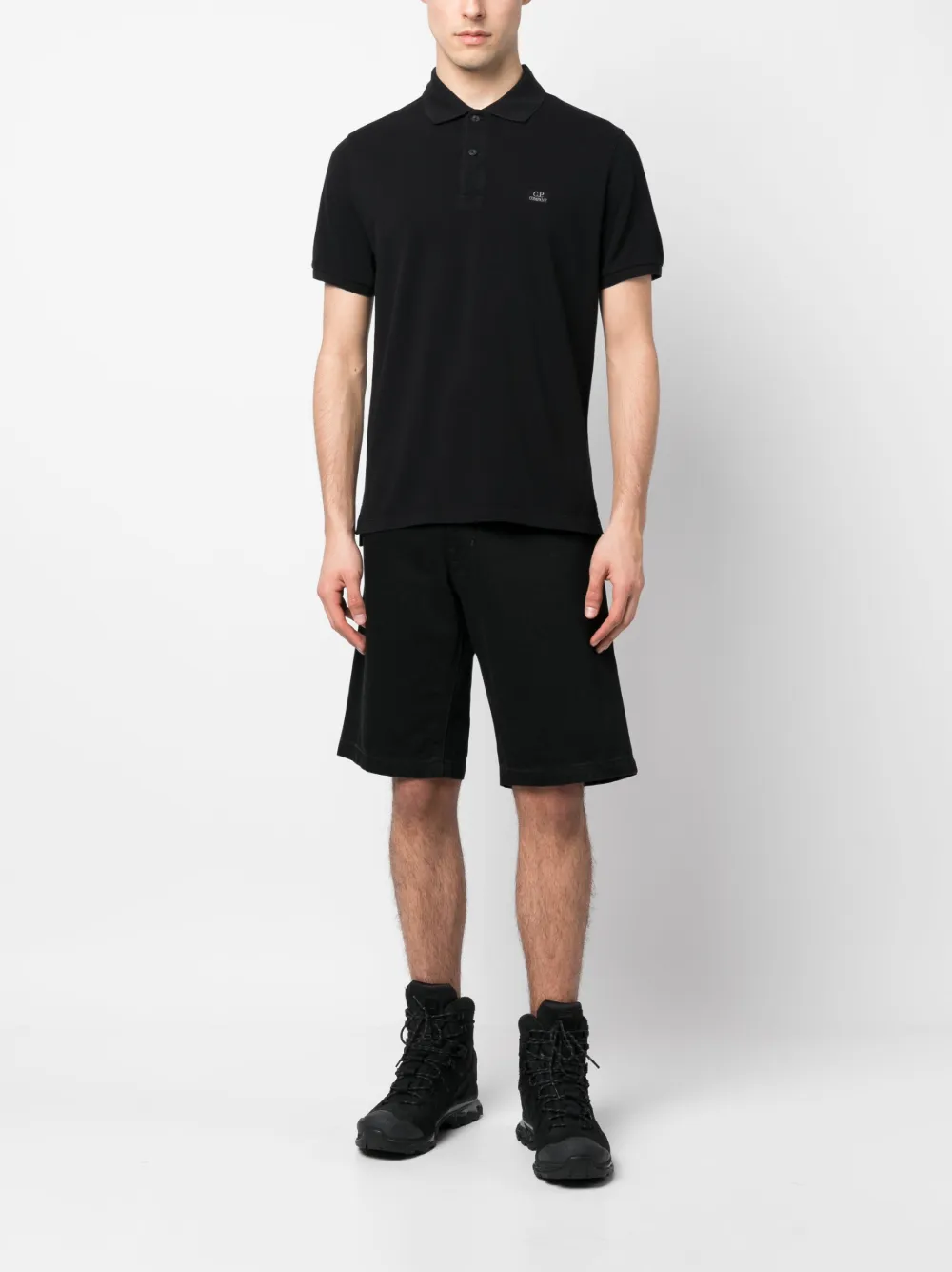 C.P. Company Poloshirt met geborduurd logo - Zwart