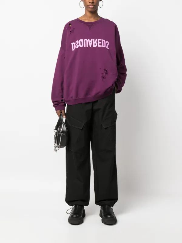 DSQUARED2 Ripped Detailing logo-print Hoodie | Purple | FARFETCH