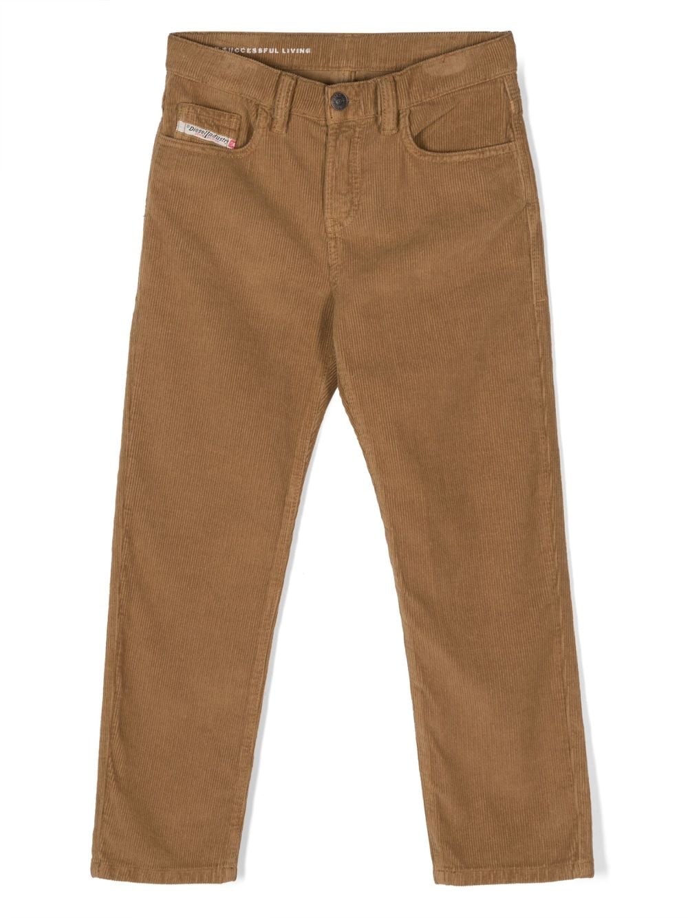 Diesel Kids' Logo-patch Corduroy Trousers In Brown