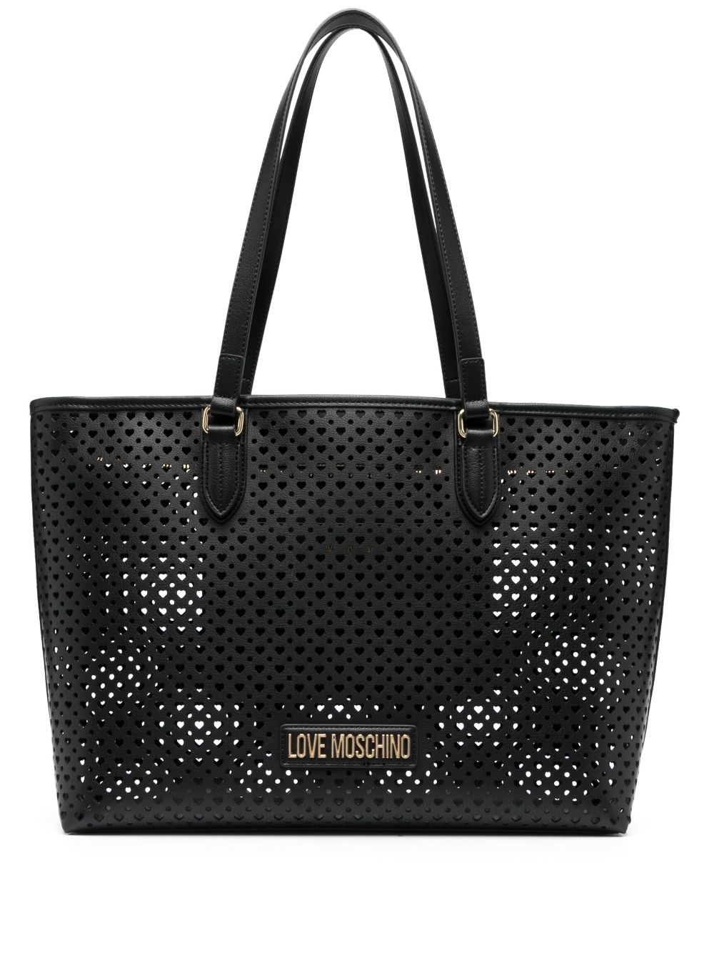 Love Moschino Perforated-hearts Faux-leather Shoulder Bag In Black