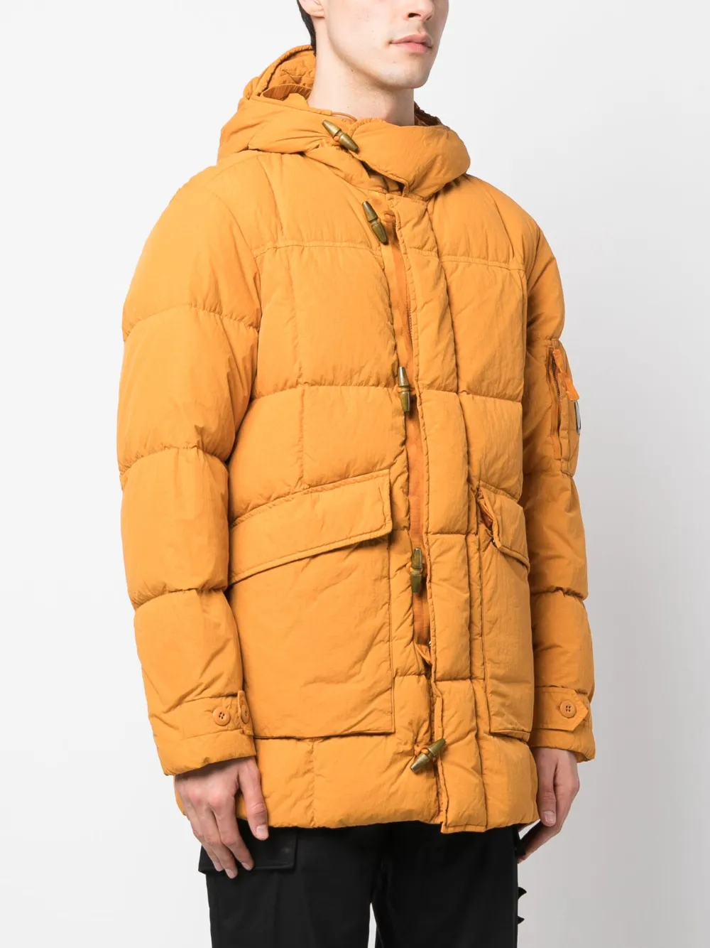 Shop C.p. Company Quilted Hooded Down Jacket In Gelb