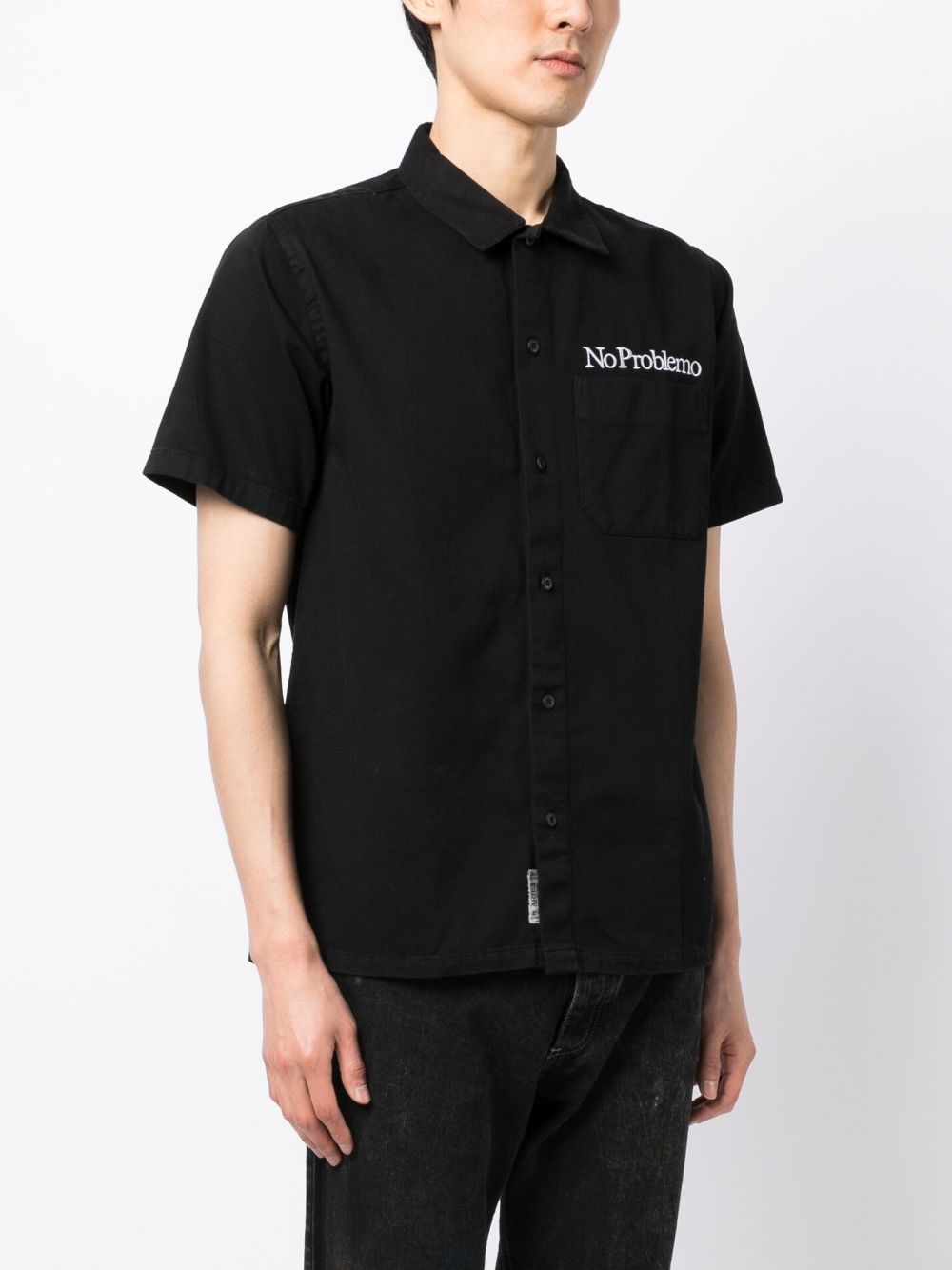 Shop Aries Slogan-embroidered Cotton Shirt In Black