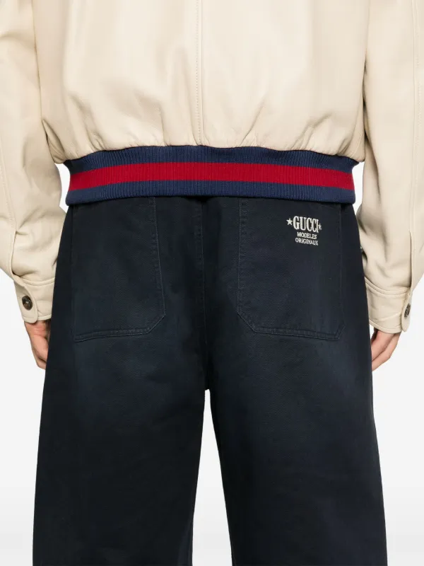Gucci logo embroidered twill bermuda shorts men Cotton 46 Blue