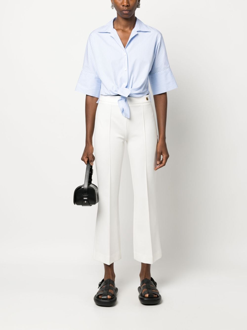 Shop Callas Milano Lola High-waisted Flared Trousers In White