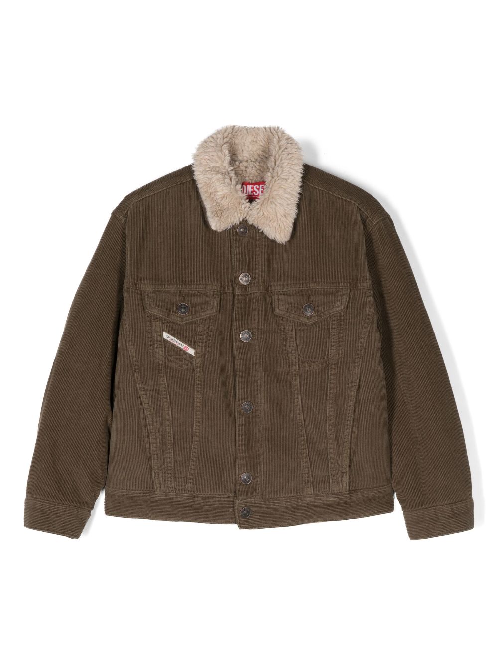 Diesel Kids' Jresky Shearling-collar Corduroy Jacket In Green