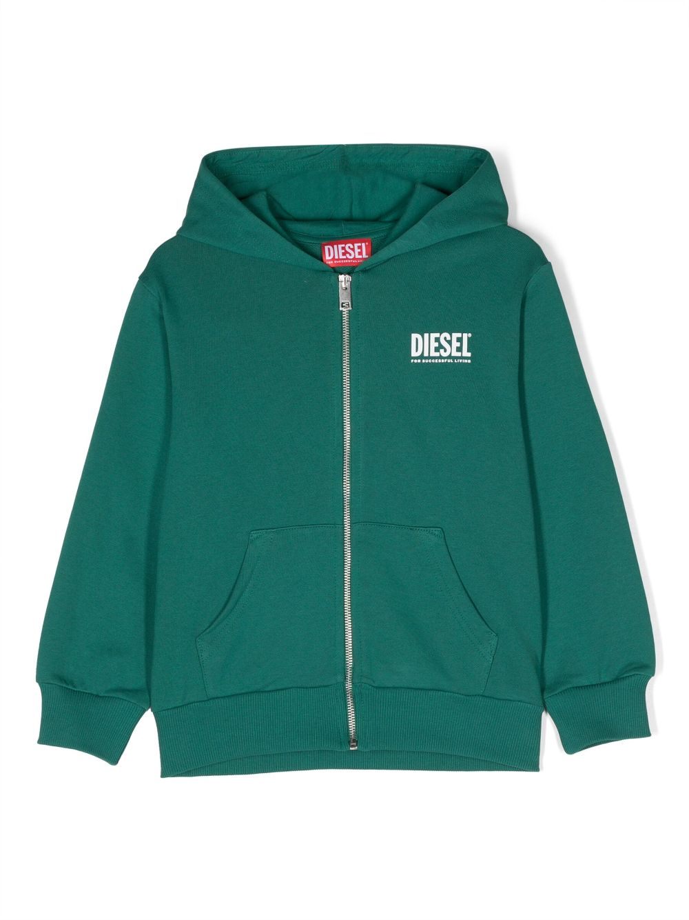 Shop Diesel Logo-print Zip-up Hoodie In Green