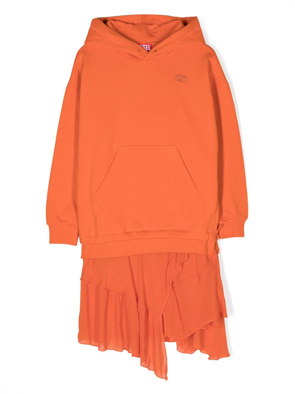 Shop Diesel Asymmetric Hooded Dress In Orange
