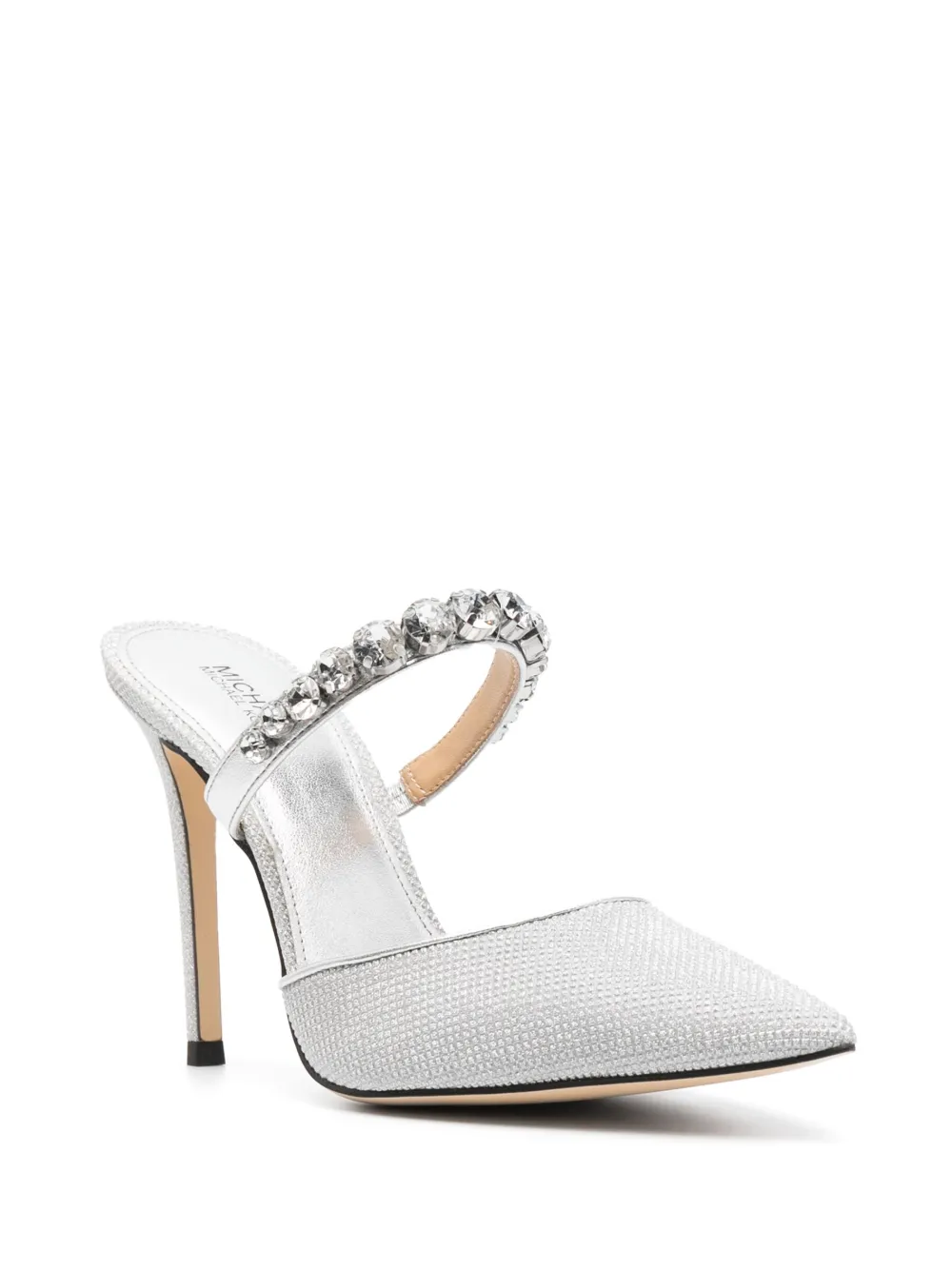 Shop Michael Michael Kors Jessa 110mm Crystal-strap Mules In Silver