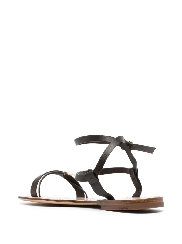 サンダル・ミュール Santoni Shell T-Bar Flat Leather Sandals Santoni Shell T-bar Flat Leather Sandals | Brown | FARFETCH