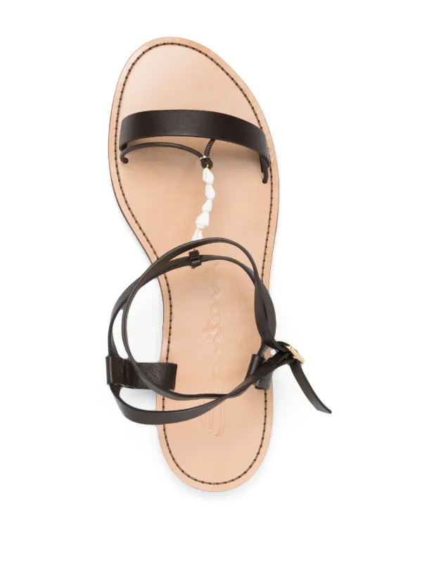 サンダル・ミュール Santoni Shell T-Bar Flat Leather Sandals Santoni Shell T-bar Flat Leather Sandals | Brown | FARFETCH