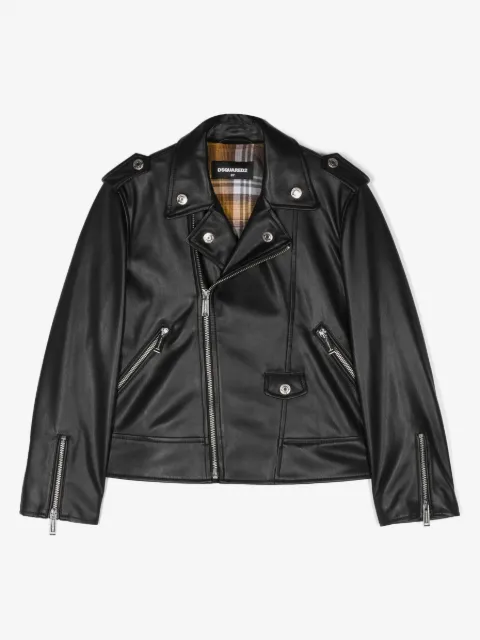 DSQUARED2 KIDS logo-patch faux-leather jacket