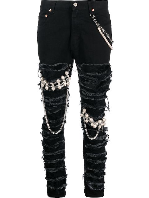 Junya Watanabe chain-link ripped skinny jeans