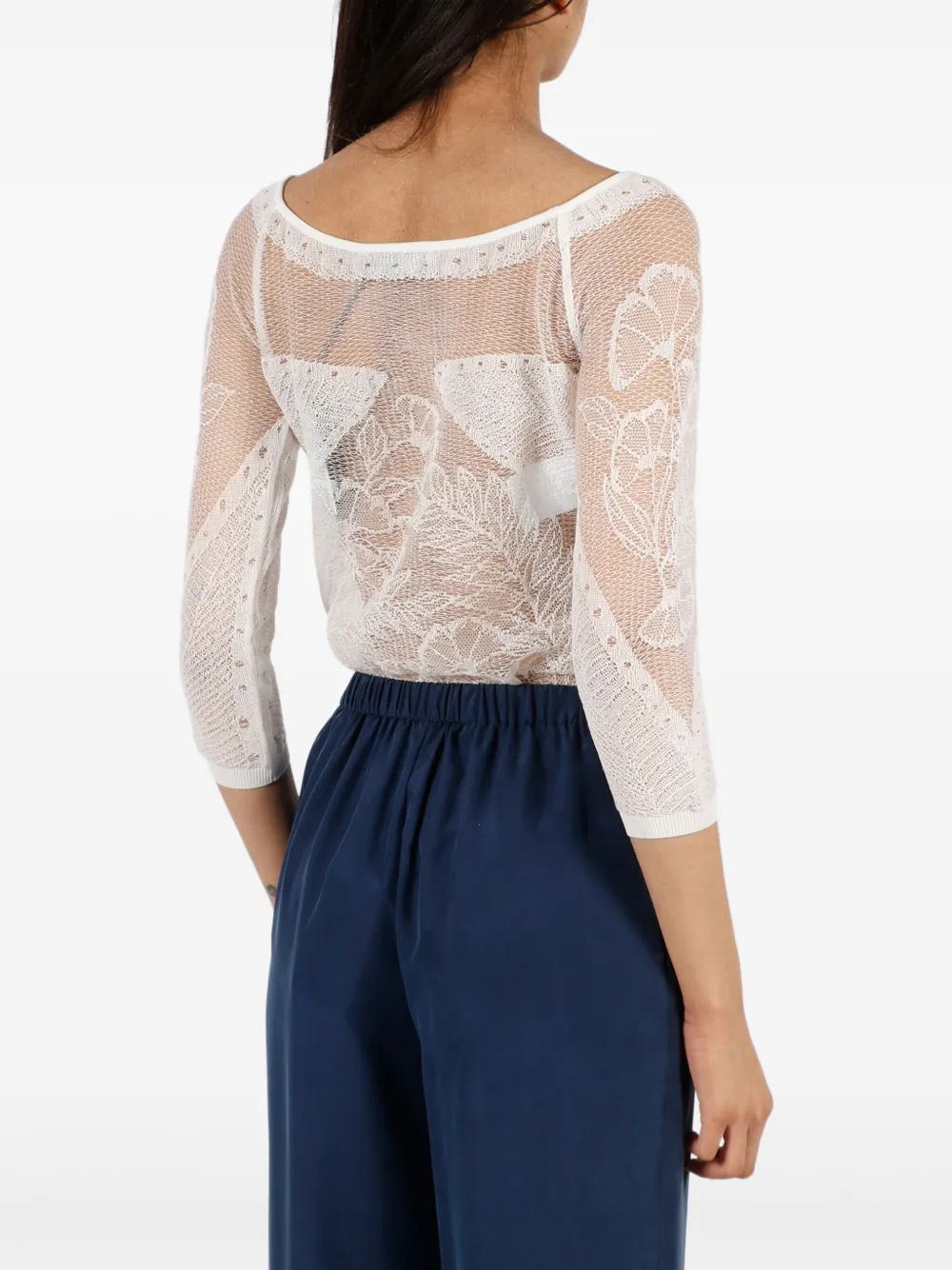 Alberta Ferretti Viscose Net Knit Top In White