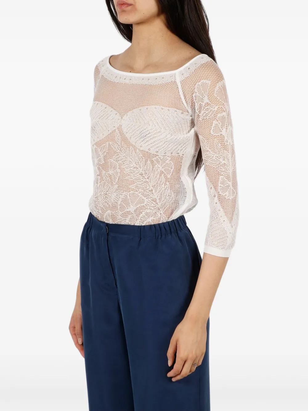 Alberta Ferretti Viscose Net Knit Top In White