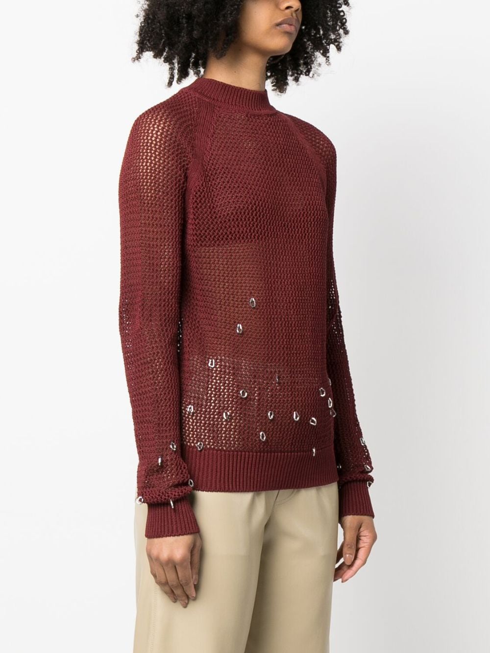 Shop Durazzi Milano Bead-embellished Open-knit Jumper In Rot