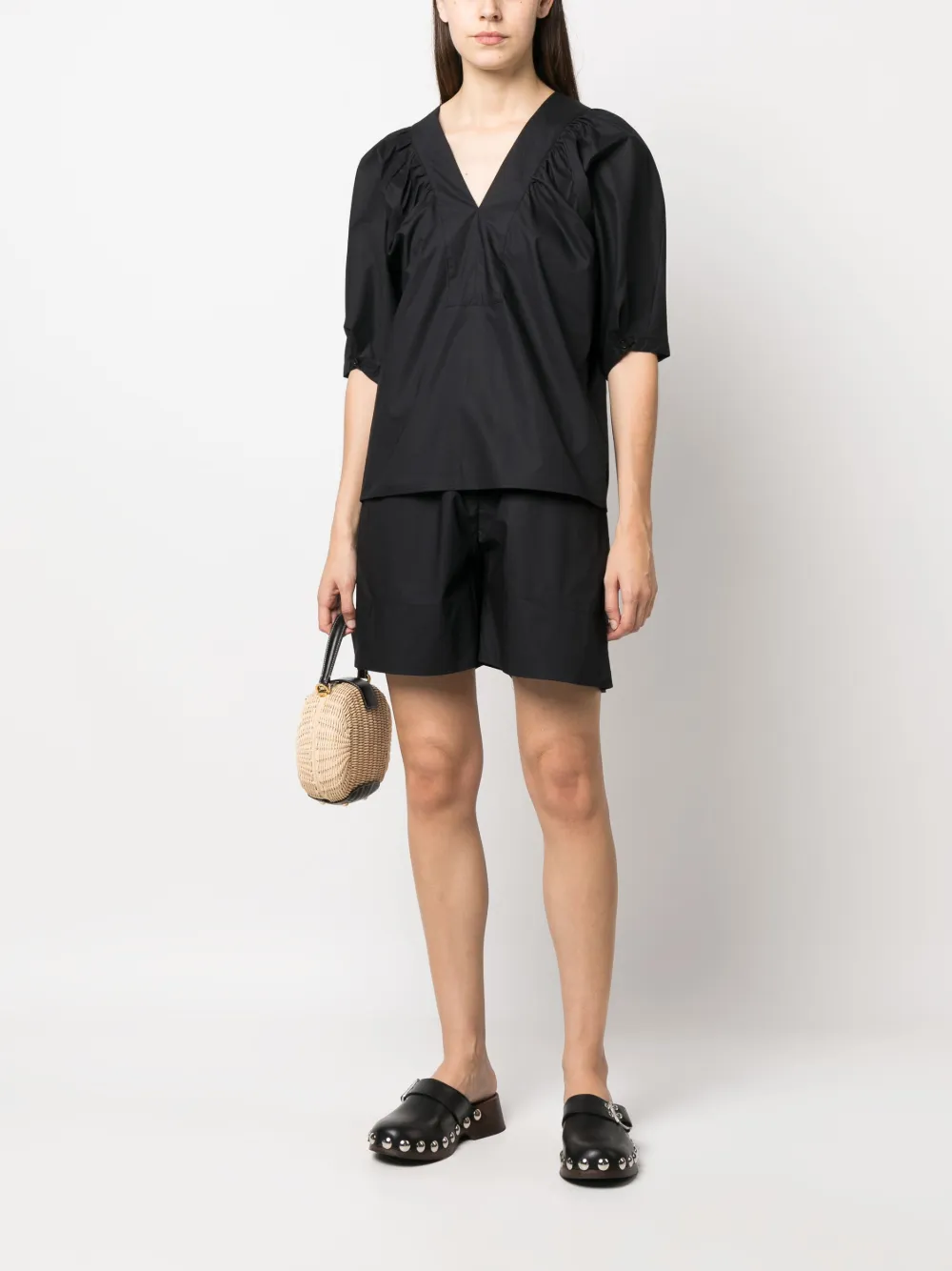 By Malene Birger Miralia V-neck poplin blouse - Zwart
