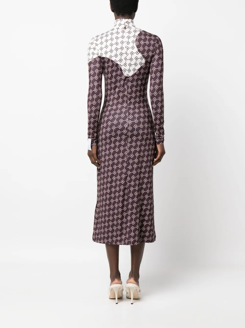 Rokh Two-tone Monogram Midi Dress In Braun