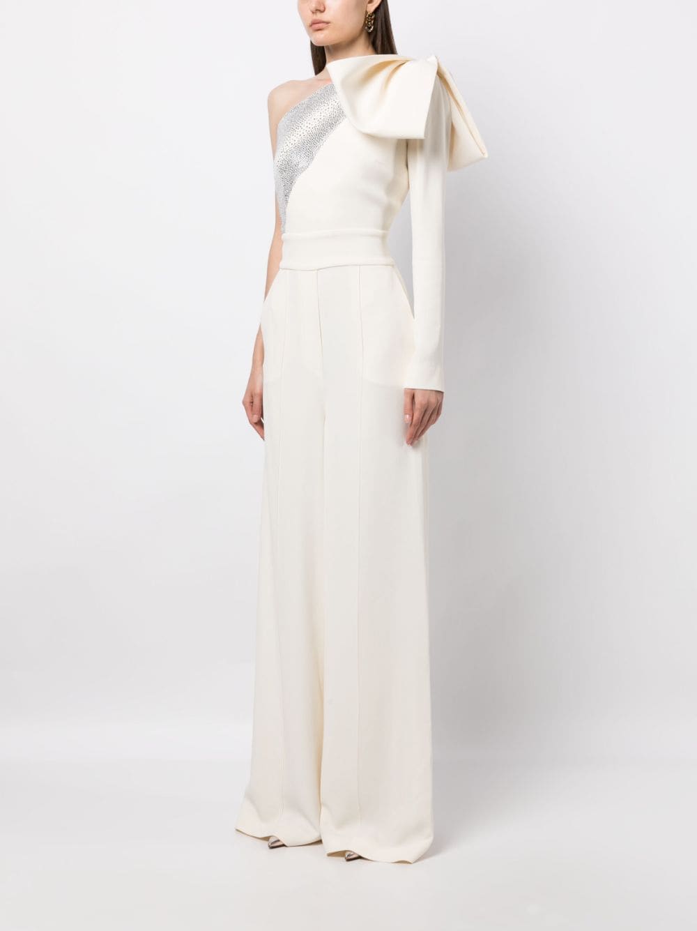Shop Elie Saab Crystal-embellished One-shoulder Jumpsuit In White