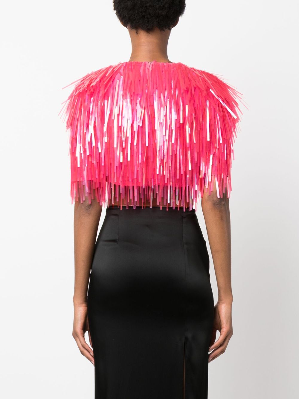 Shop Sportmax Fringed Cropped Top In Pink