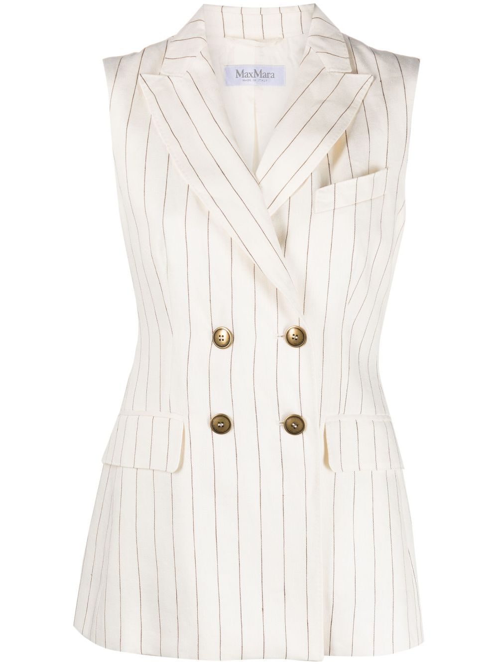 Shop Max Mara Double-breasted Sleeveless Jacket In Neutrals