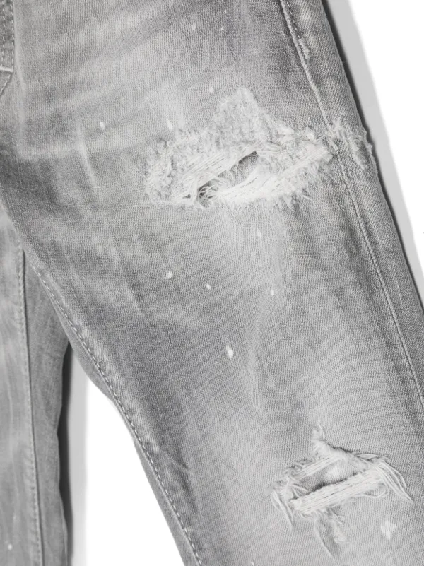 DSQUARED2 KIDS Distressed Cotton Skinny Jeans | Grey | FARFETCH