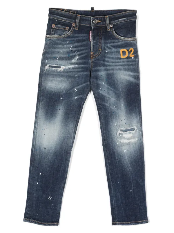 DSQUARED2 KIDS logo print straight leg Jeans Blue FARFETCH PT