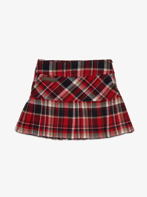 DSQUARED2 KIDS logo-patch plaid pleated skirt