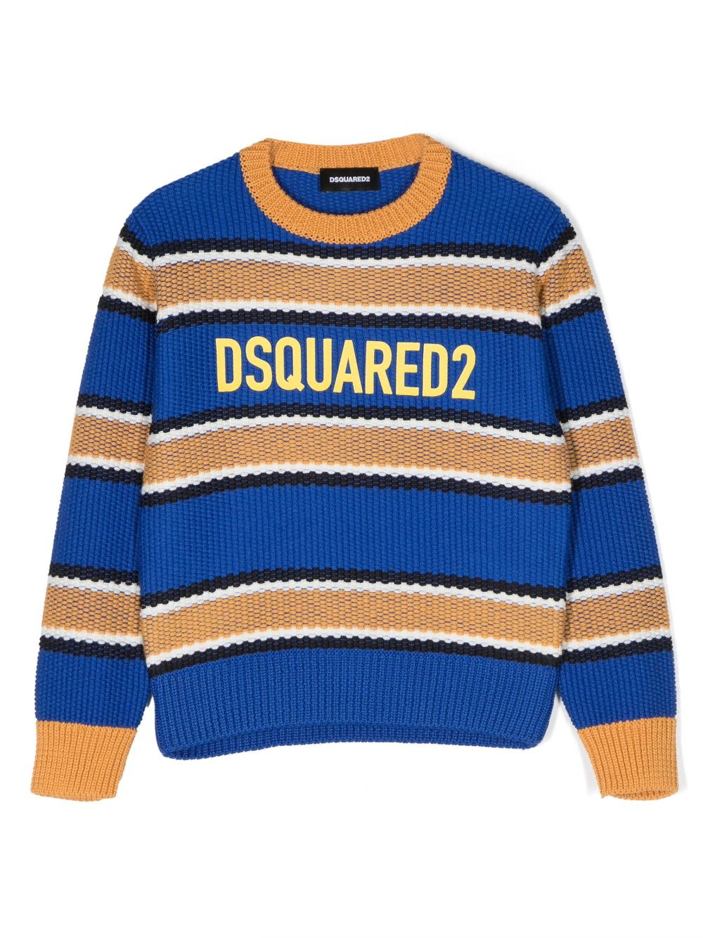 DSQUARED2 KIDS logo-print striped knitted jumper - Blue