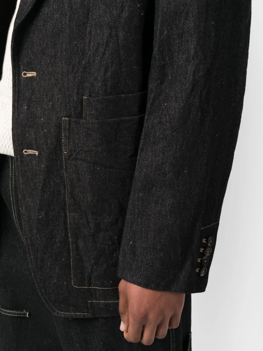 Shop Forme D'expression Patch-pockets Denim Blazer In Black