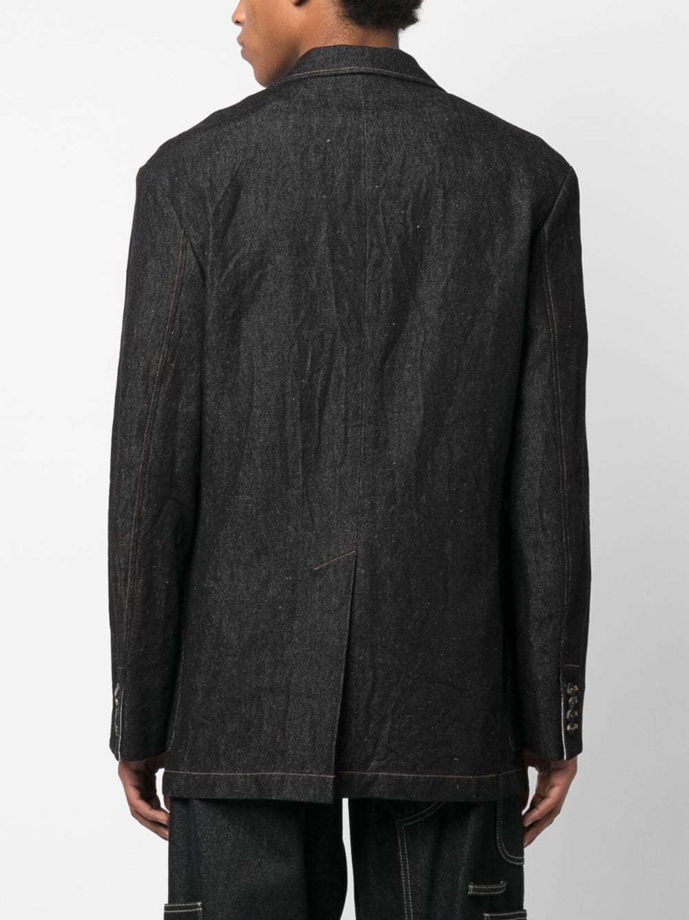 Shop Forme D'expression Patch-pockets Denim Blazer In Black
