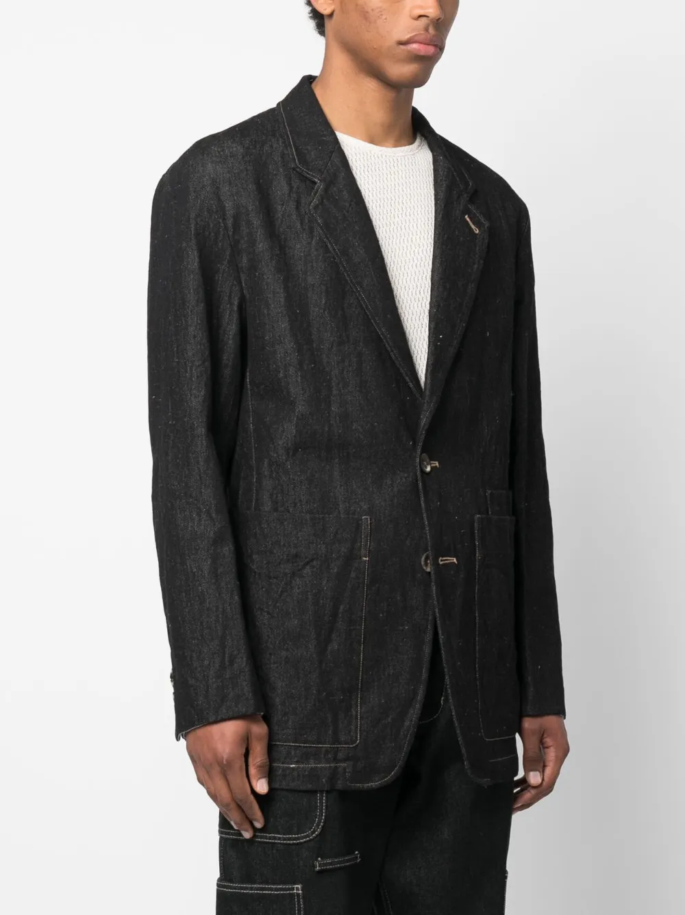 Shop Forme D'expression Patch-pockets Denim Blazer In Black