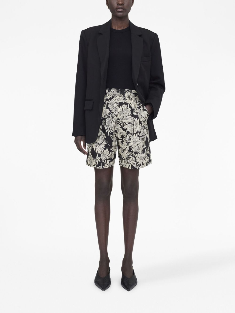 Shop Anine Bing Carrie Floral-print Shorts In Black