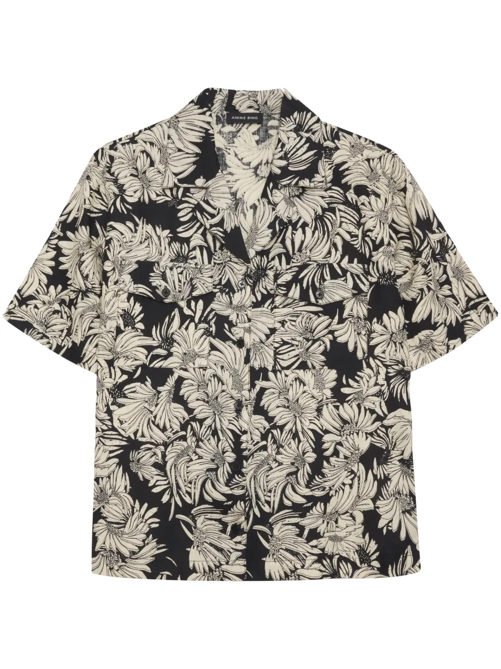 Anine Bing Hamilton Shirt In Black Floral Print In Black