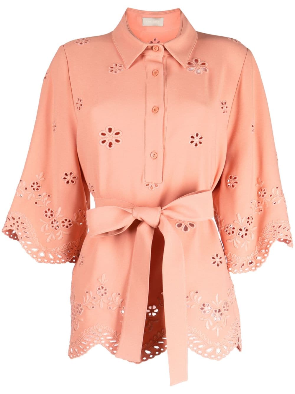 Elie Saab Embroidered Cady Tied-waist Blouse In 粉色