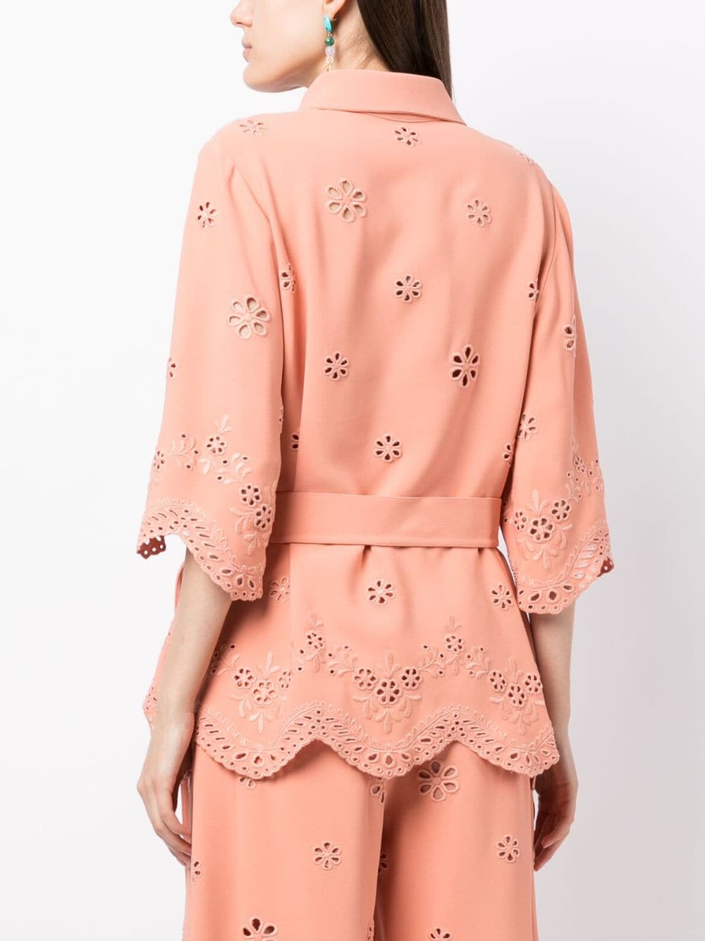 Shop Elie Saab Embroidered Cady Tied-waist Blouse In 粉色