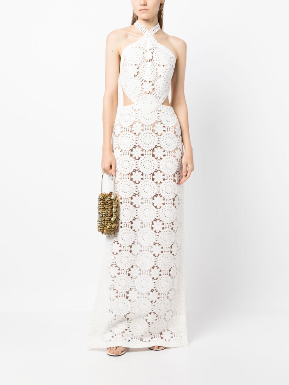 Shop Elie Saab Lace Crochet Maxi Dress In White