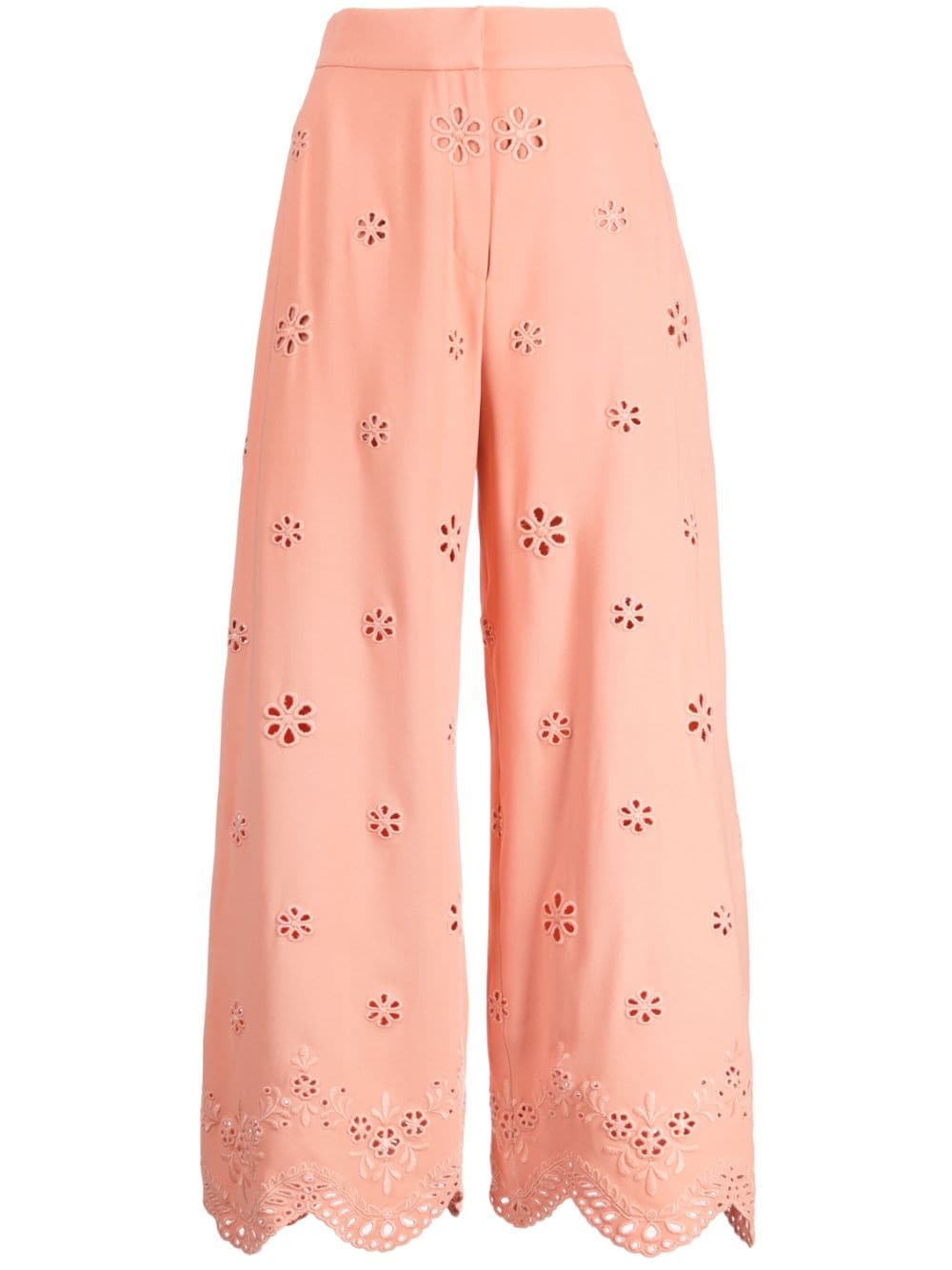 Elie Saab Broderie-anglaise Cropped Trousers In Orange