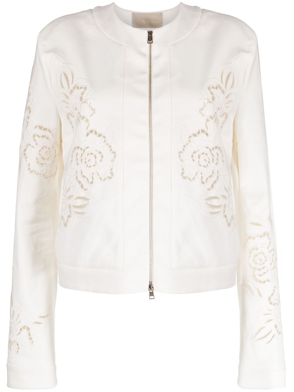 Elie Saab Lace-embellished Zip-up Jacket In White