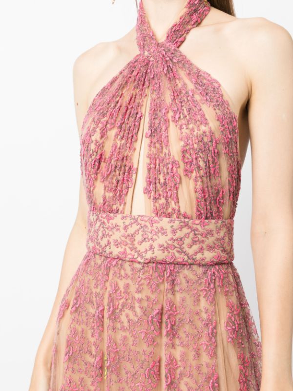 Elie Saab Halter Neck Embroidered Tulle Gown - District 5 Boutique