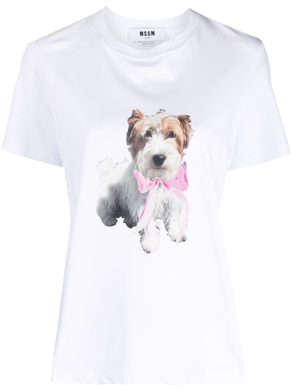 Shop Msgm Dog-print Cotton T-shirt In White