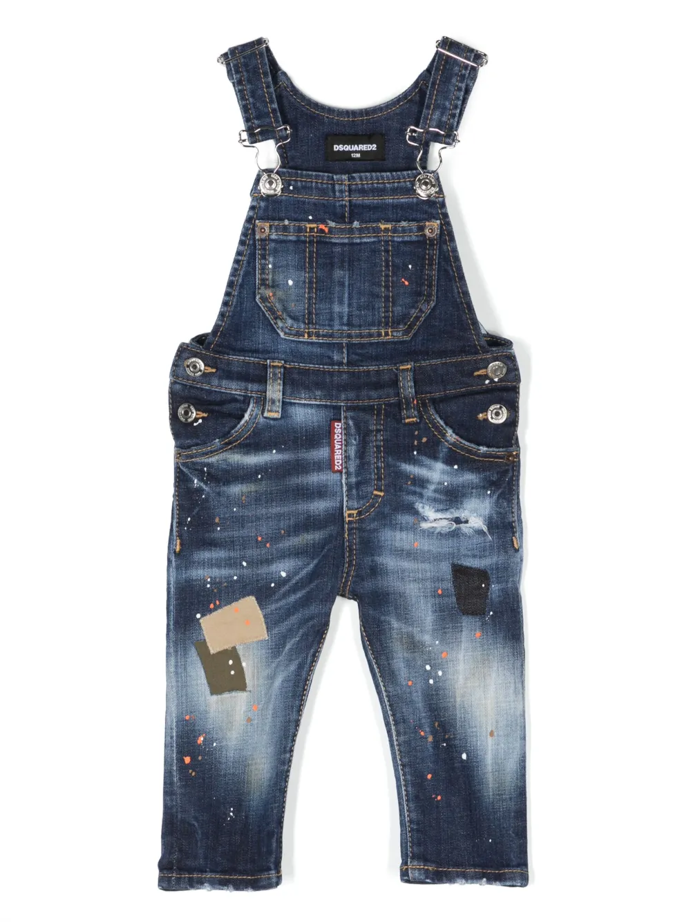 DSQUARED2 KIDS salopette à effet taches de peinture - Bleu DSQUARED2 KIDS salopette à effet taches de peinture - Bleu