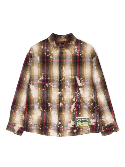 DSQUARED2 KIDS logo-patch bleached check shirt