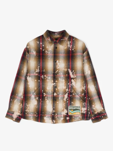 DSQUARED2 KIDS logo-patch bleached check shirt