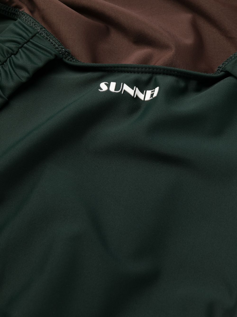 Shop Sunnei Logo-print Ruched Swimsuit In Green
